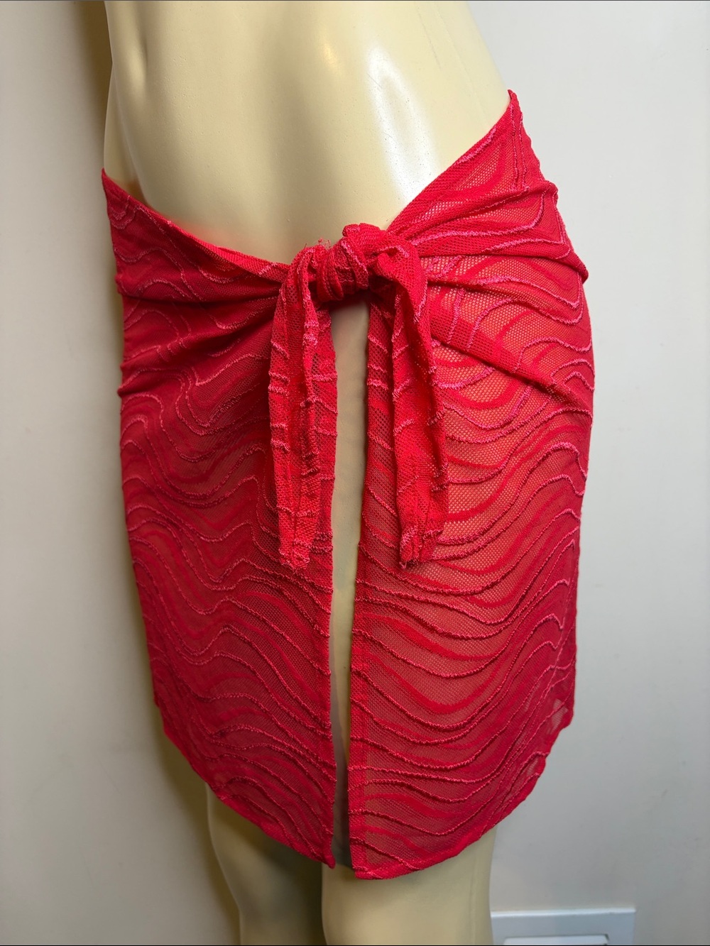 Women's Red Sheer Swim Sarong Cover-Up